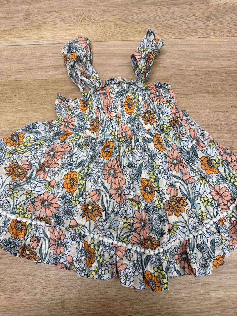 Happily Grey kids Smocked Sundress in Peach & Yellow
